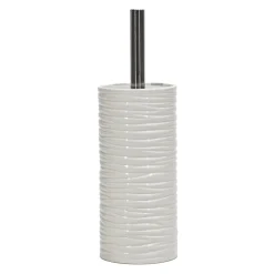 Portascopino con Scopino in Ceramica Bianco Finitura a rilievo Effetto Ondulato