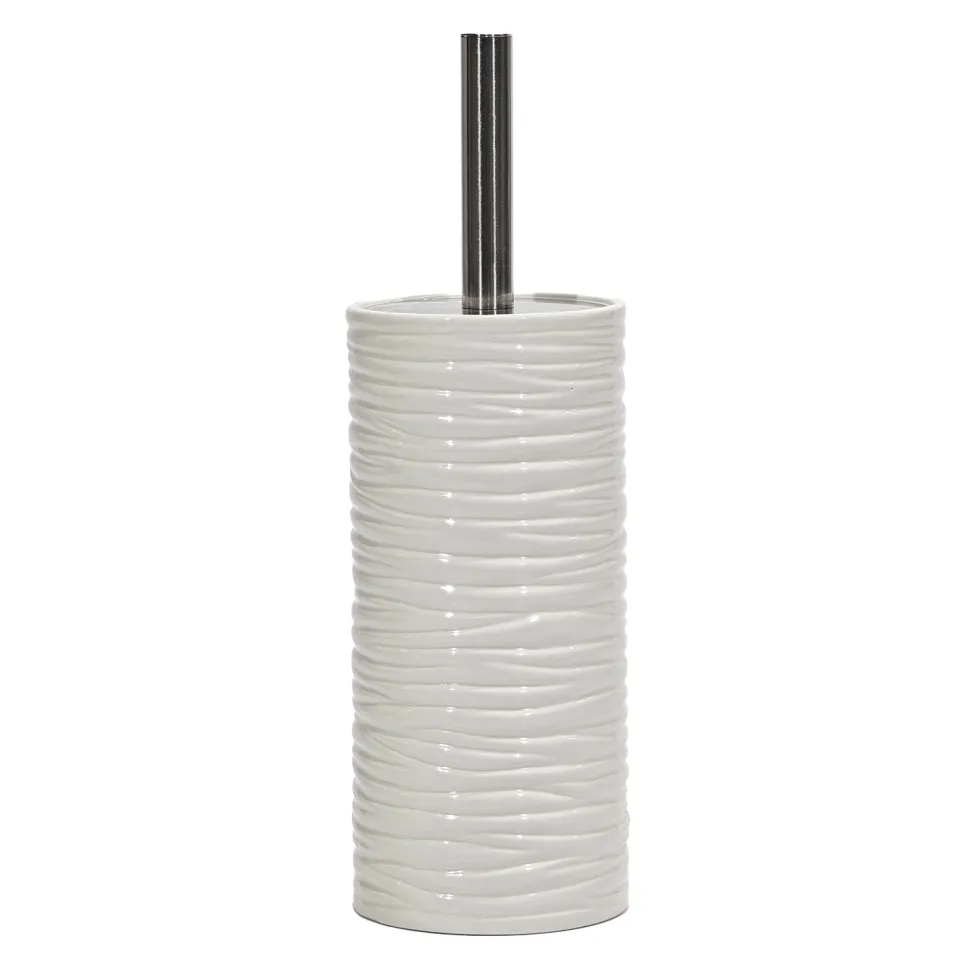 Portascopino con Scopino in Ceramica Bianco Finitura a rilievo Effetto Ondulato