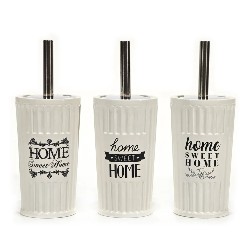 Portascopino con Scopino in Ceramica Bianco Home Sweet Home
