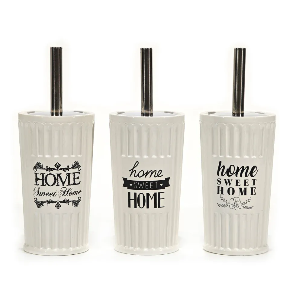 Portascopino con Scopino in Ceramica Bianco Home Sweet Home