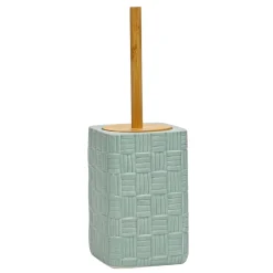 Portascopino con Scopino in Ceramica Celeste Finitura a rilievo effetto intreccio