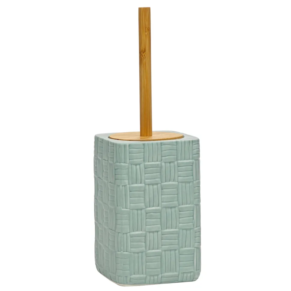 Portascopino con Scopino in Ceramica Celeste Finitura a rilievo effetto intreccio