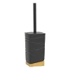 Portascopino con Scopino in Ceramica Nero e Bamboo Design Geometrico