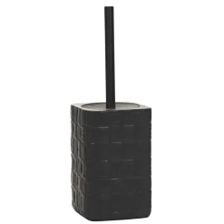 Portascopino con Scopino in Ceramica Nero Finitura a rilievo effetto intreccio