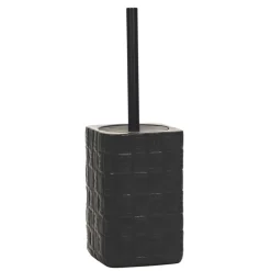 Portascopino con Scopino in Ceramica Nero Finitura a rilievo effetto intreccio