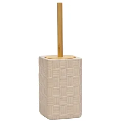 Portascopino con Scopino in Ceramica Rosa Finitura a rilievo effetto intreccio