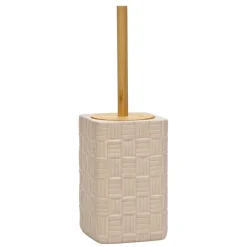 Portascopino con Scopino in Ceramica Rosa Finitura a rilievo effetto intreccio