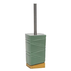 Portascopino con Scopino in Ceramica Verde e Bamboo Design Geometrico
