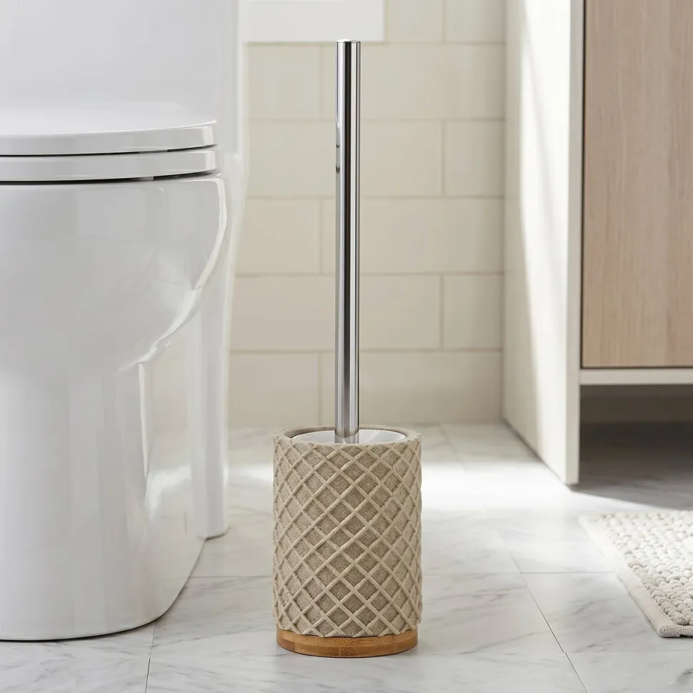 Portascopino con Scopino in Poliresina Beige e bamboo
