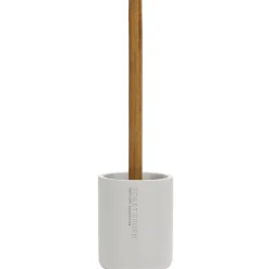 Portascopino con Scopino in Poliresina Bianco con manico in bamboo