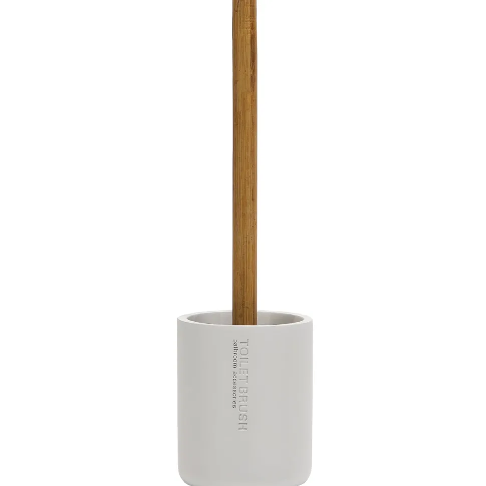 Portascopino con Scopino in Poliresina Bianco con manico in bamboo