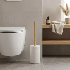 Portascopino con Scopino in Poliresina Bianco con manico in bamboo