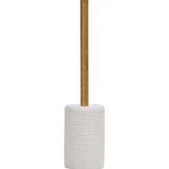 Portascopino con Scopino in Poliresina Bianco con manico in bamboo