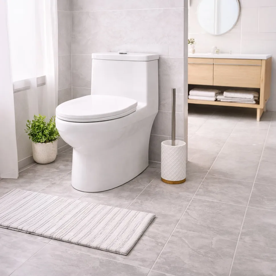 Portascopino con Scopino in Poliresina Bianco e Bamboo