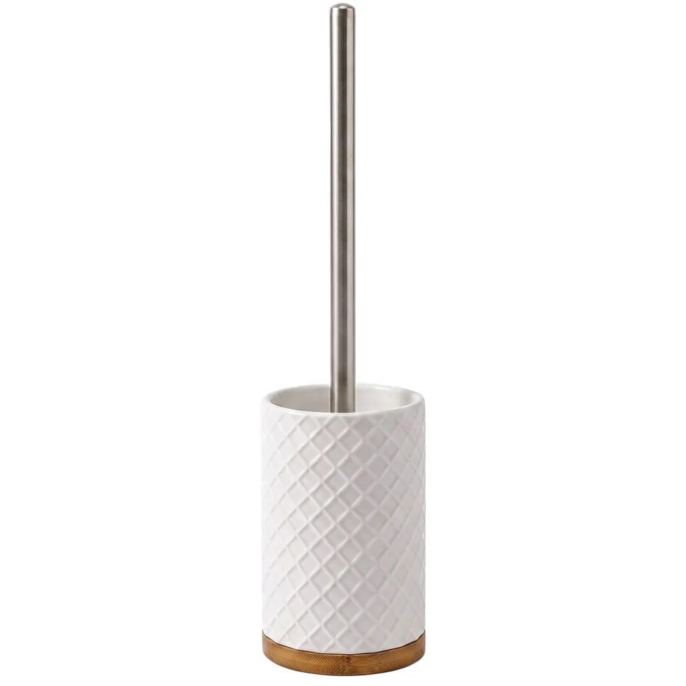 Portascopino con Scopino in Poliresina Bianco e Bamboo