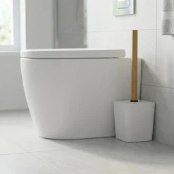 Portascopino con Scopino in Polistirene Bianco con manico in bamboo