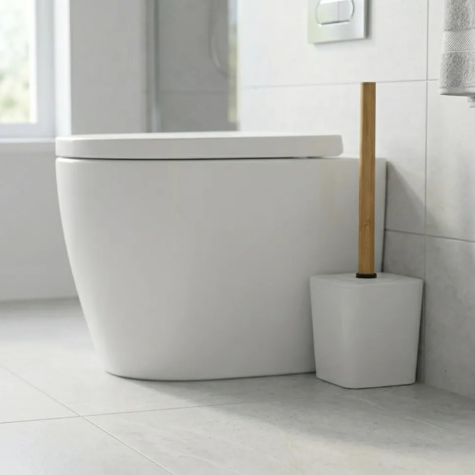 Portascopino con Scopino in Polistirene Bianco con manico in bamboo