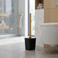 Portascopino con Scopino in Polistirene Nero con manico in bamboo