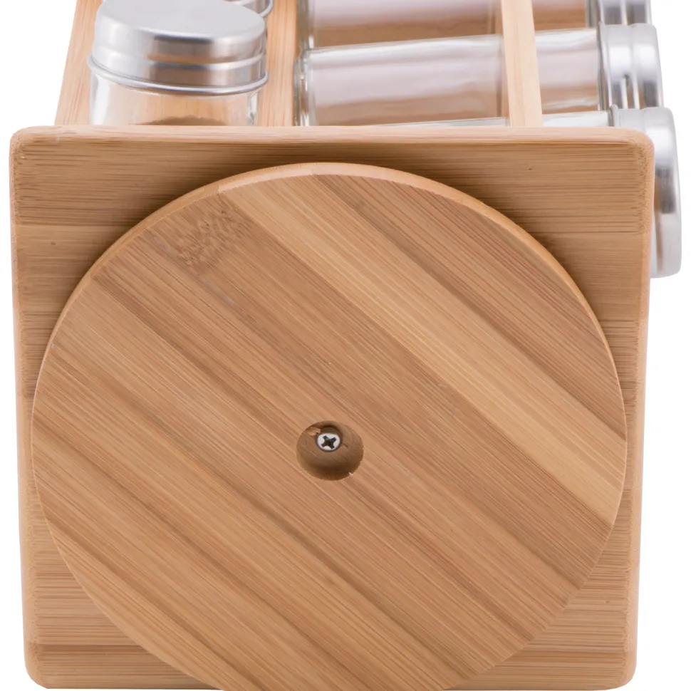 Portaspezie Rotante Bamboo con 12 Barattoli in Vetro h23 cm