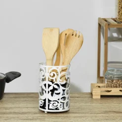 Portautensili da Cucina in Metallo Bianco h16 cm diametro 11 cm