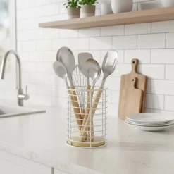 Portautensili da Cucina in Metallo e Legno di Pino