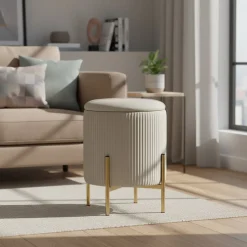 Pouf Contenitore Apribile Crema