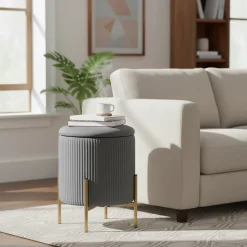 Pouf Contenitore Apribile Grigio