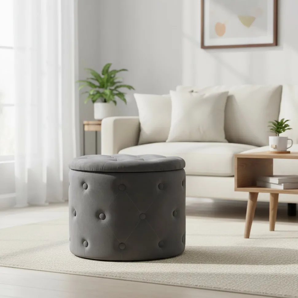 Pouf Contenitore Apribile Grigio Scuro