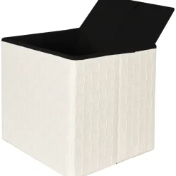 Pouf contenitore beige in ecopelle richiudibile