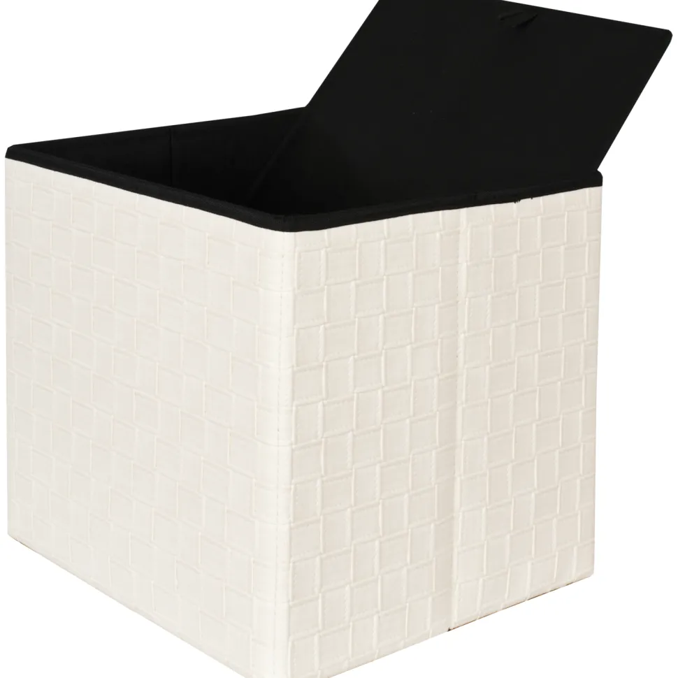 Pouf contenitore beige in ecopelle richiudibile
