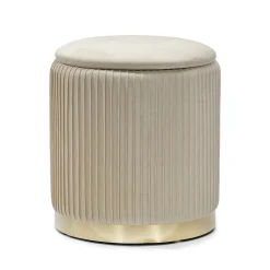 Pouf Contenitore Crema in Velluto Sintetico