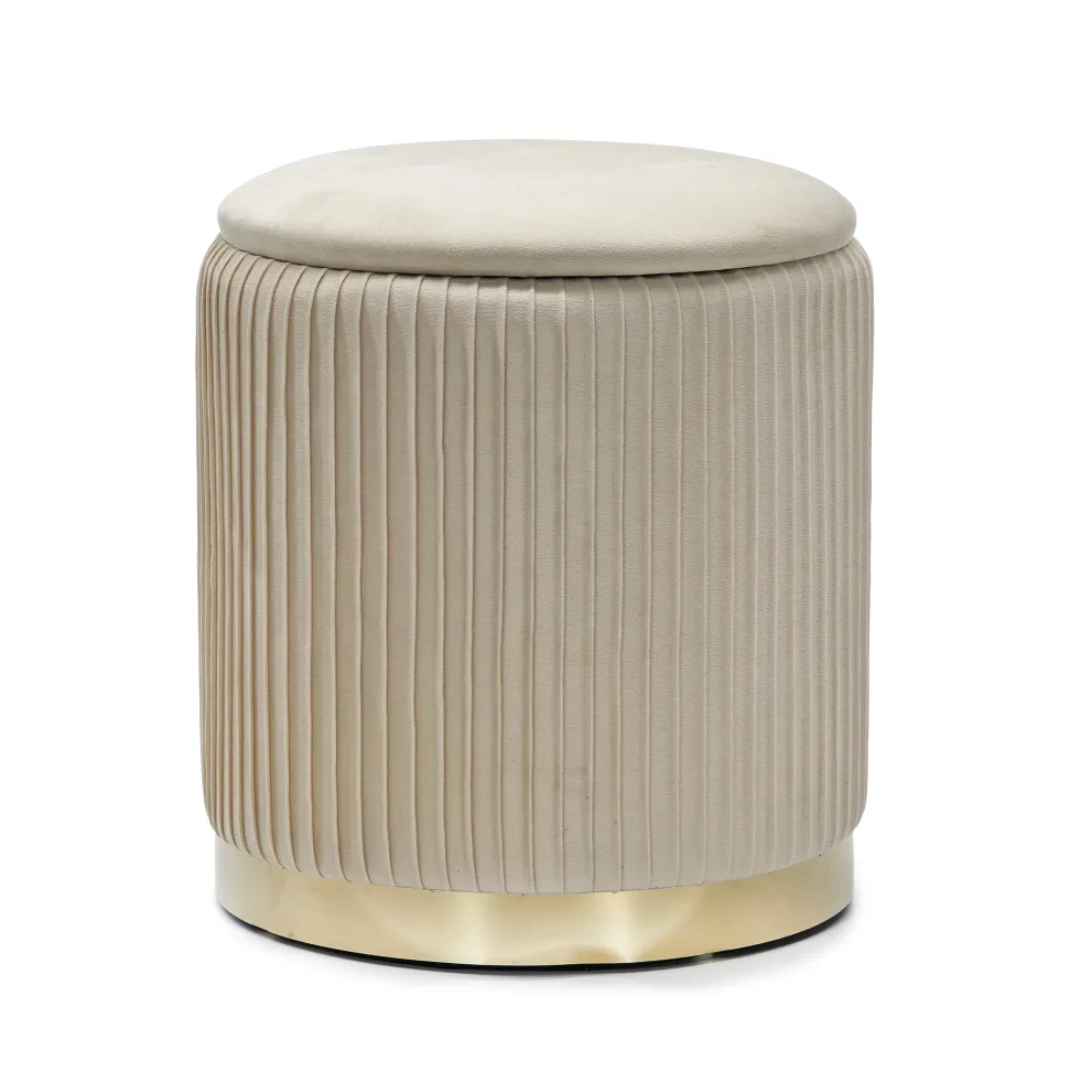 Pouf Contenitore Crema in Velluto Sintetico