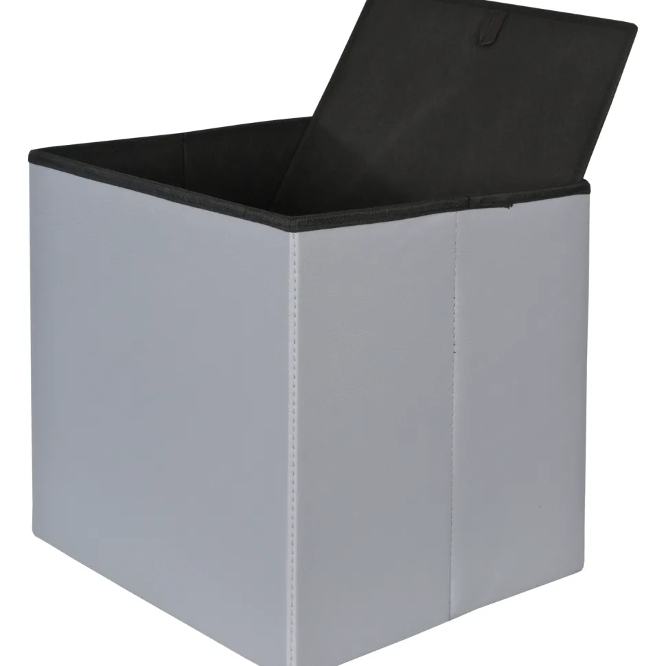 Pouf Contenitore Grigio in ecopelle richiudibile h38x38x38 cm