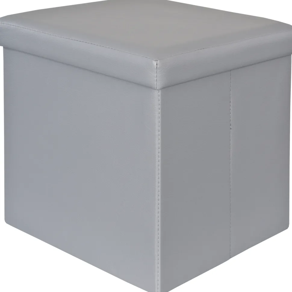 Pouf Contenitore Grigio in ecopelle richiudibile h38x38x38 cm