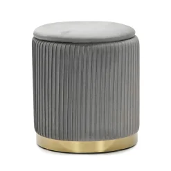 Pouf Contenitore Grigio in Velluto Sintetico