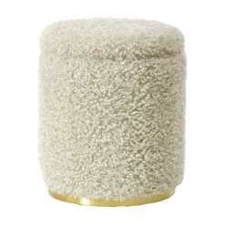 Pouf Contenitore in tessuto Teddy Crema con base in metallo oro