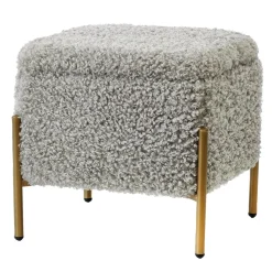 Pouf Contenitore in tessuto Teddy Grigio chiaro