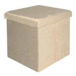 Pouf Contenitore in Velluto Damascato Crema