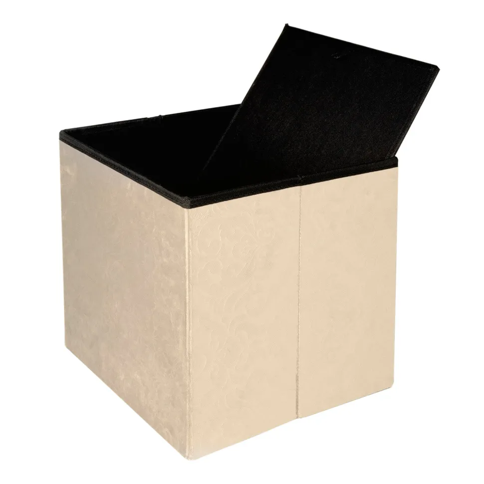 Pouf Contenitore in Velluto Damascato Crema