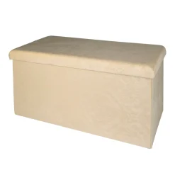 Pouf Contenitore in Velluto Damascato Crema