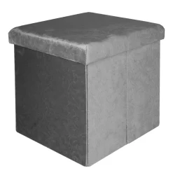 Pouf Contenitore in Velluto Damascato Grigio