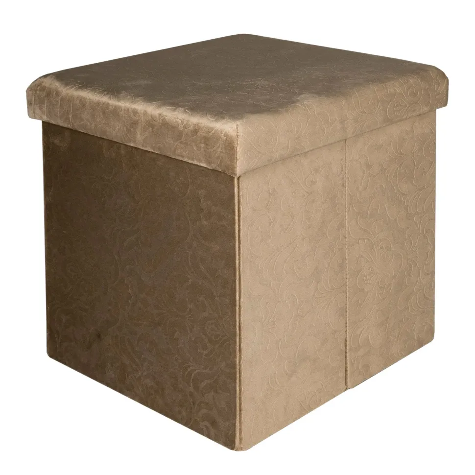 Pouf Contenitore in Velluto Damascato Tortora