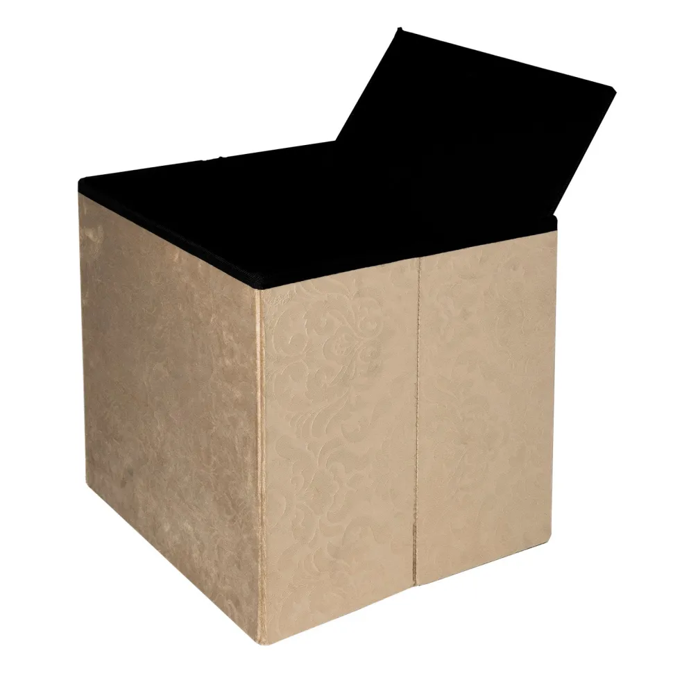 Pouf Contenitore in Velluto Damascato Tortora