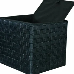Pouf contenitore nero in ecopelle richiudibile