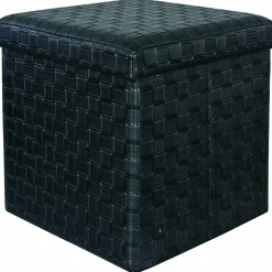 Pouf contenitore nero in ecopelle richiudibile