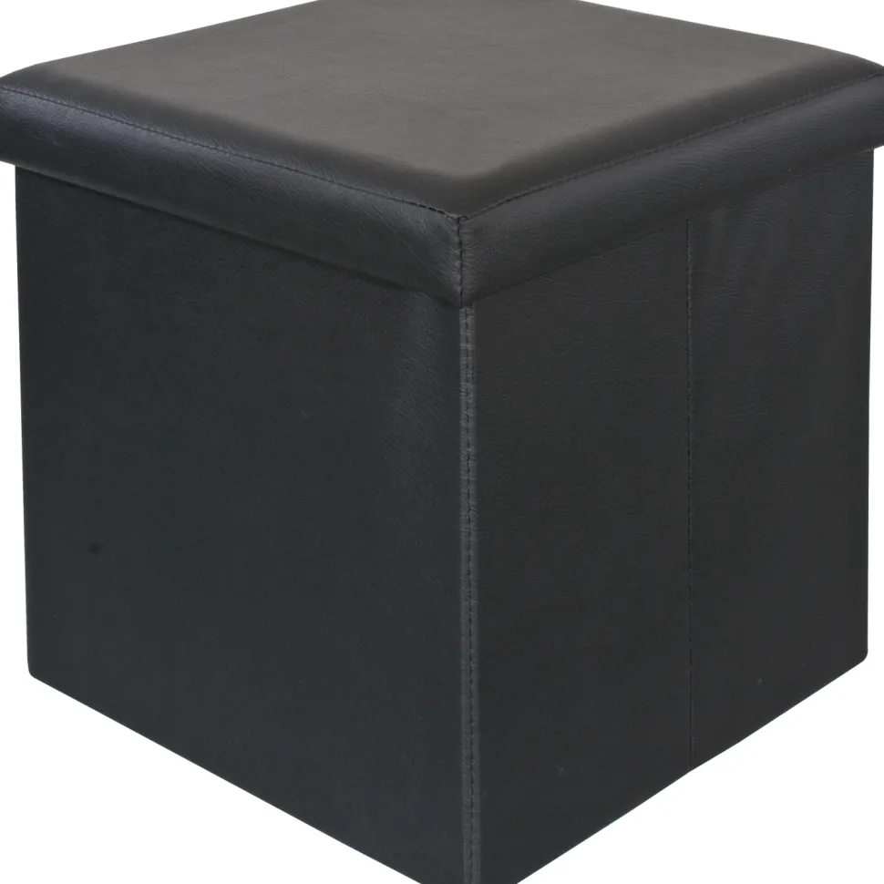 Pouf Contenitore Nero in ecopelle richiudibile h38x38x38 cm