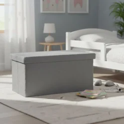 Pouf Contenitore Richiudibile Effetto pelliccia sintetica Grigio