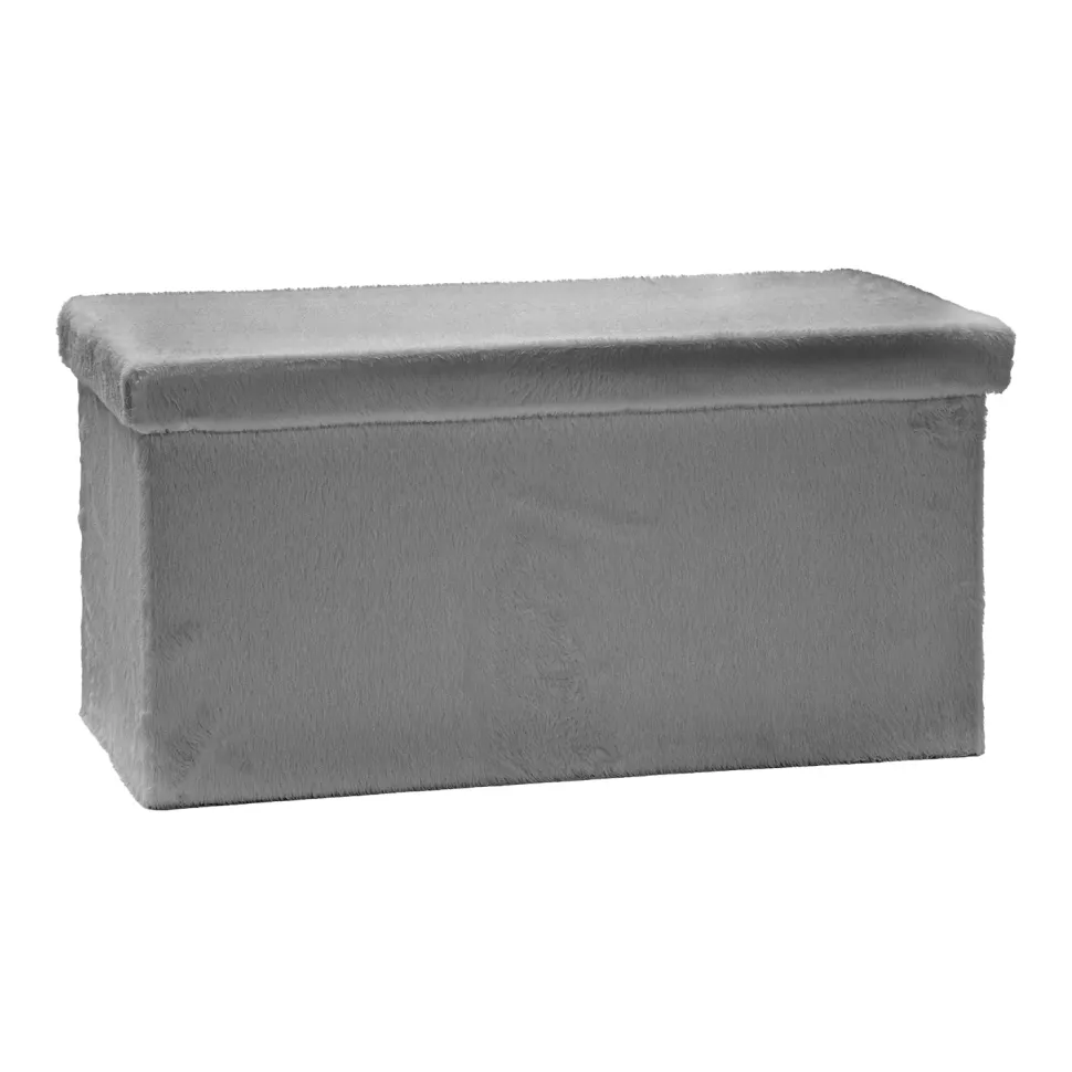 Pouf Contenitore Richiudibile Effetto pelliccia sintetica Grigio