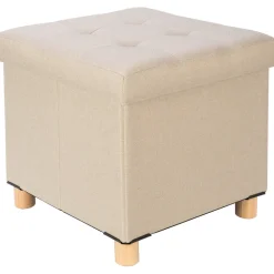 Pouf Contenitore Richiudibile Beige con piedi in legno