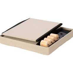 Pouf Contenitore Richiudibile Beige con piedi in legno